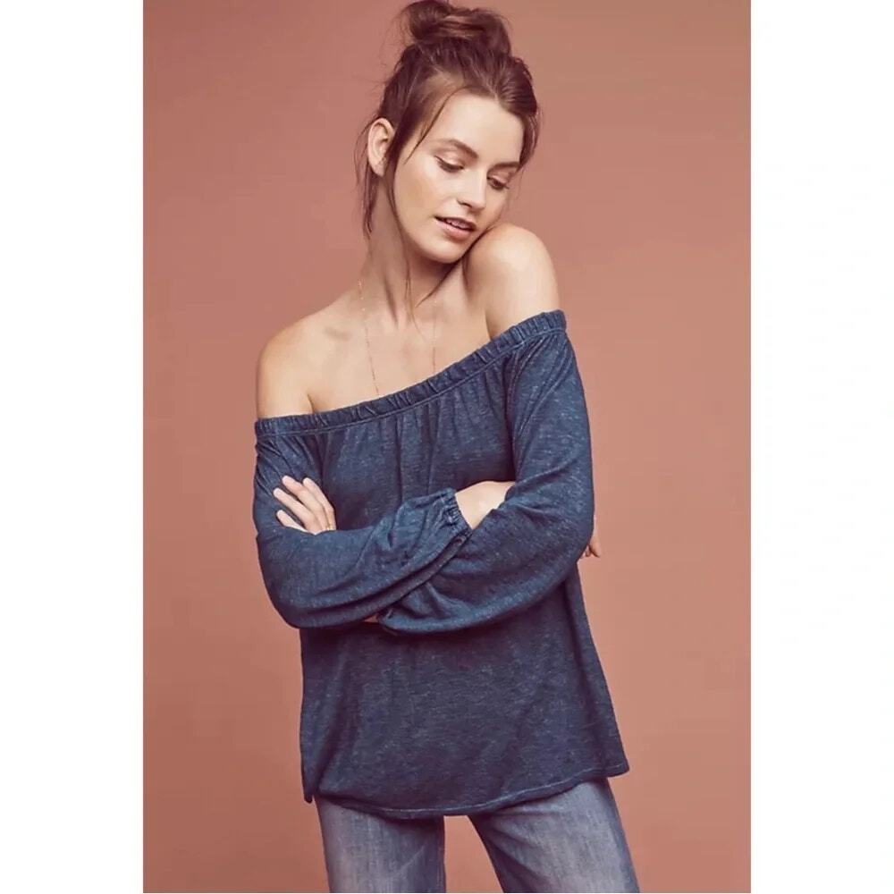 Anthropologie Velvet by Graham & Spencer Blue Maude Off-The-Shoulder Top Large